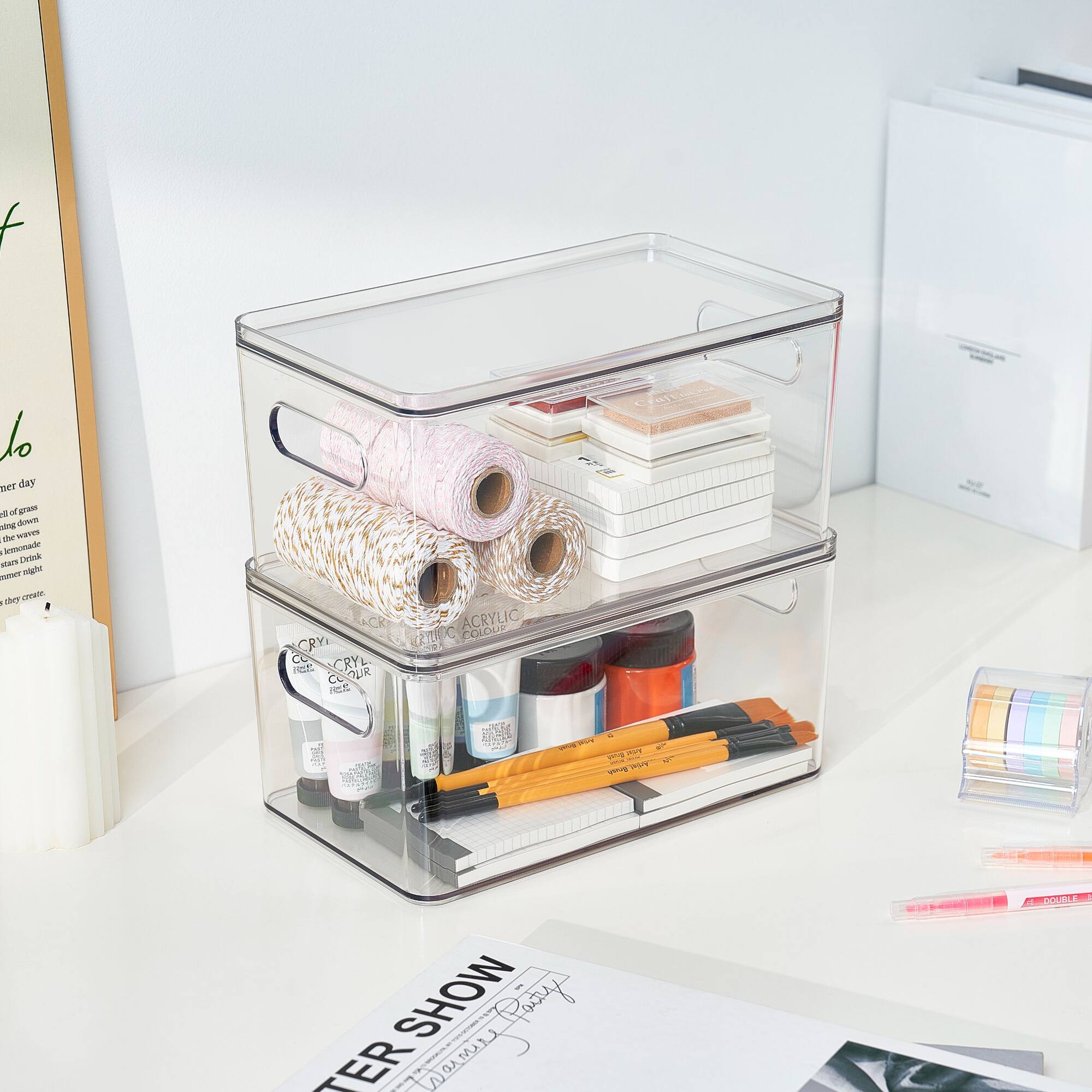 4 Pack: Small Clear Stacking Plastic Bin with Lid by Simply Tidy®
